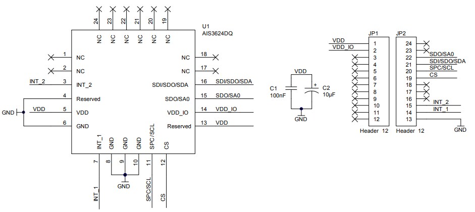 Schematic - STMicroelectronics STEVAL-MKI158V1 AIS3624DQ Adapter Board